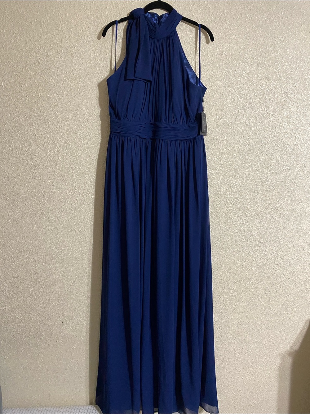 NWT Ieena for Mac Duggal Navy High Neck Chiffon Gown 55035 Size 12 - Picture 4 of 16